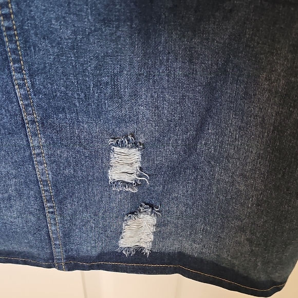 New Only Jeans Women's Long Ripped Button Up Denim Dark Blue Jacket XL - Picture 5 of 12